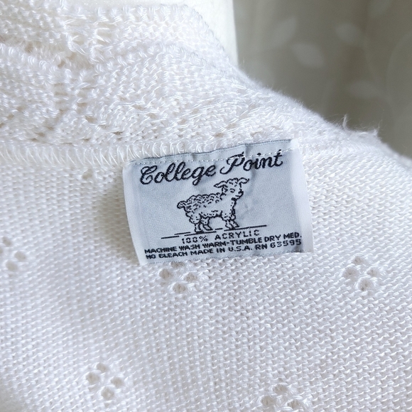 Vintage 60s College Point Pointelle Sweater Top Scallop Knit Short Sleeve Cream - Picture 12 of 13